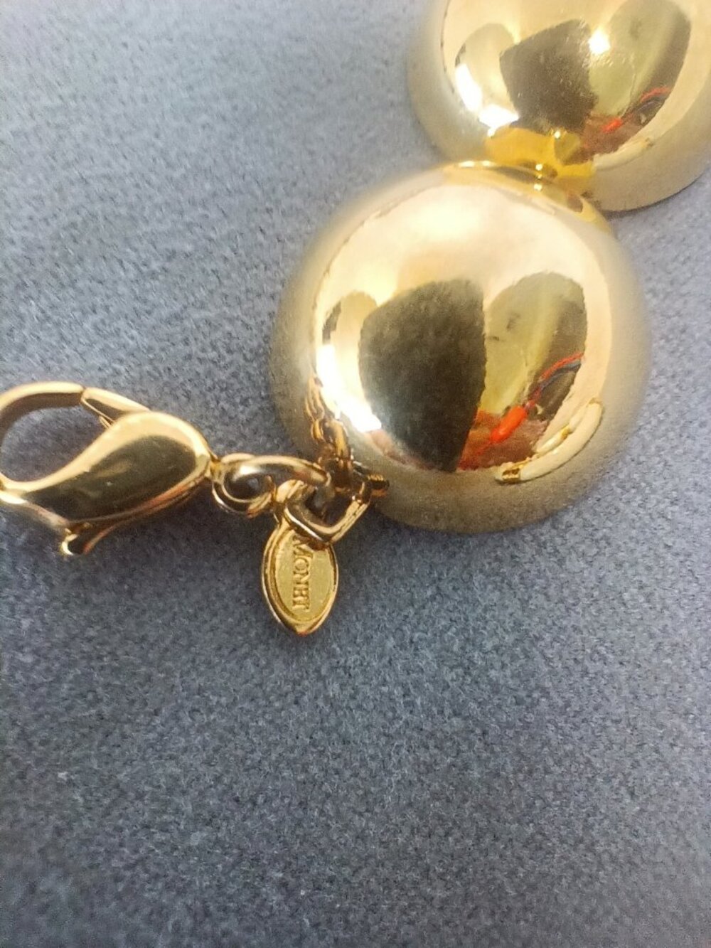 Vtg Monet Lot Bracelet Earring ~Gently loved Gold Half Sphere, White Lucky Charm - Picture 12 of 14